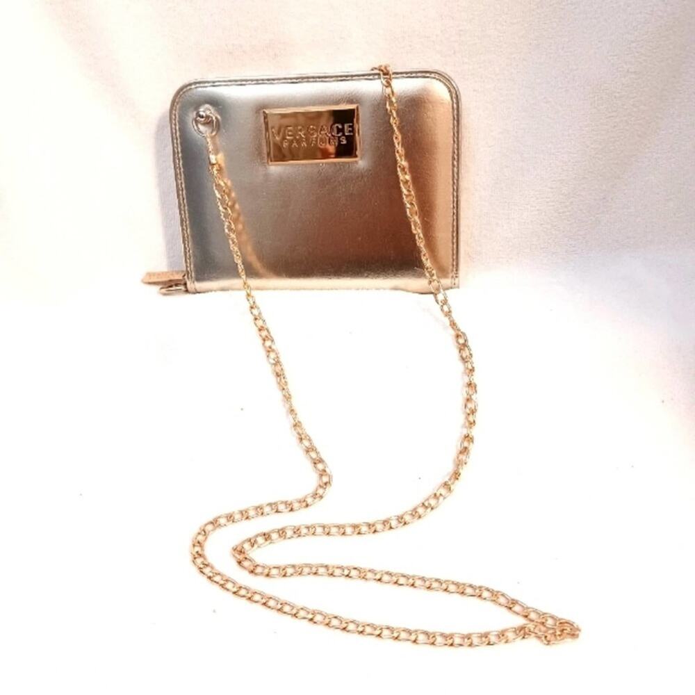 Versace Parfums Wallet GOLD On A Chain Gold Metallic Organize Wedding Prom Glam